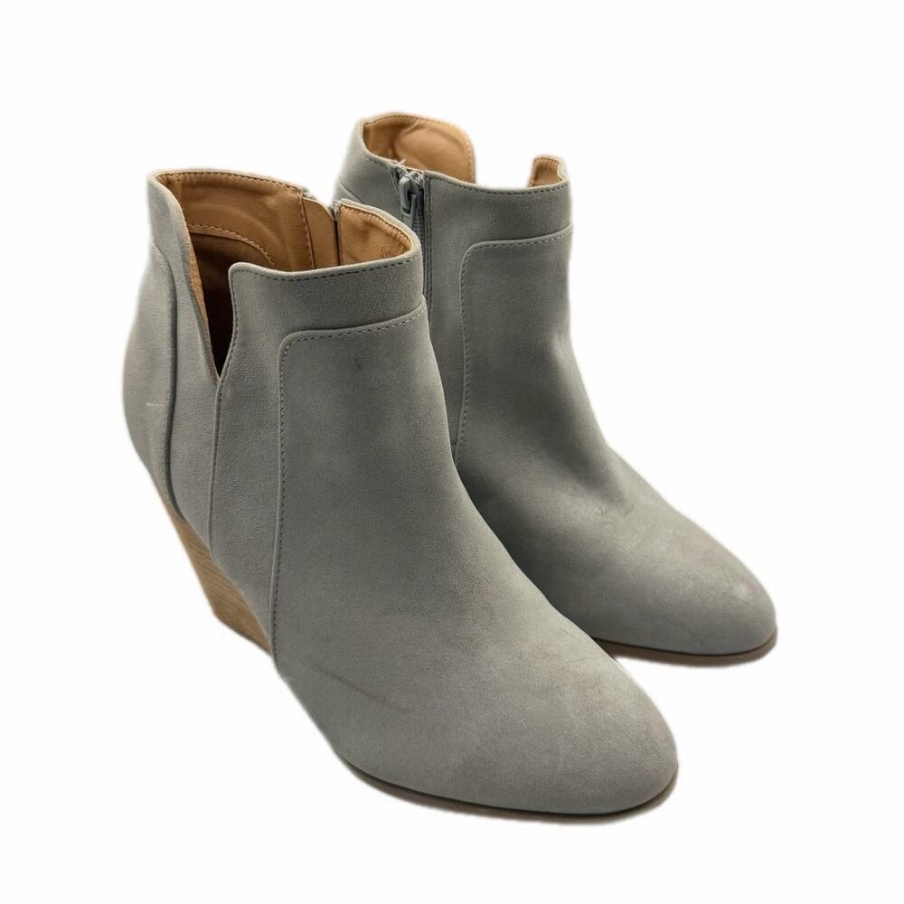 Ccocci Sydney Wedge Light Gray Slit Side Zip Trendy Cute Fall Ankle Booties - Picture 6 of 11